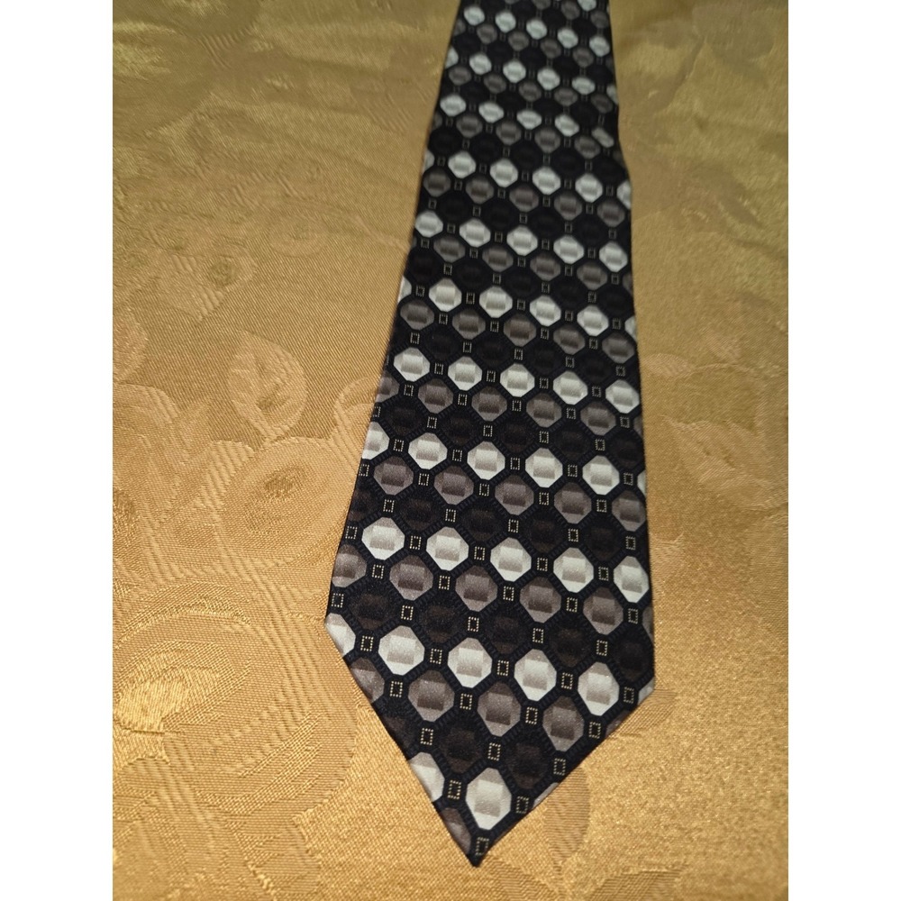 Covington Mens Silk Necktie Brown Tones Geometric Octagon Pattern Tie